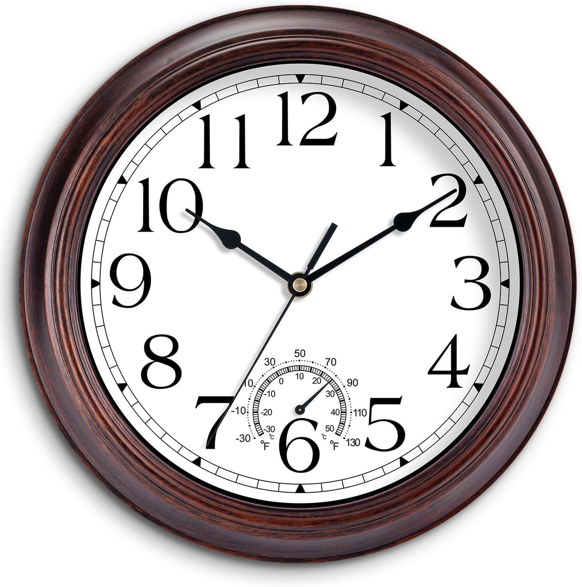 8.5 Inch Outdoor Wall Clock with Thermometers, Vintage Silent Wall Clocks Battery Operated, Retro Non-Ticking Clock Decorative for Living Room, Patio, Kitchen, Office, Bathroom, Bedroom(Bronze)