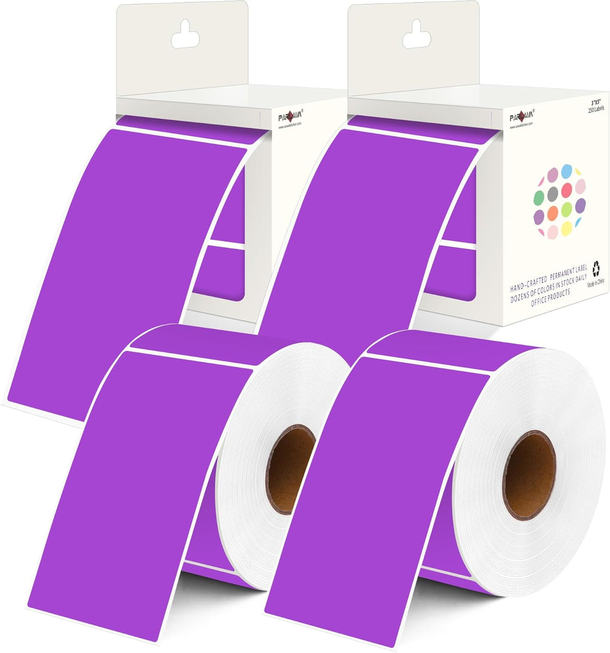 PARLAIM 3x5 inch Rectangle Color Code Stickers, 1000PCS 4 Rolls Square Adhesive Inventory Label, Purple