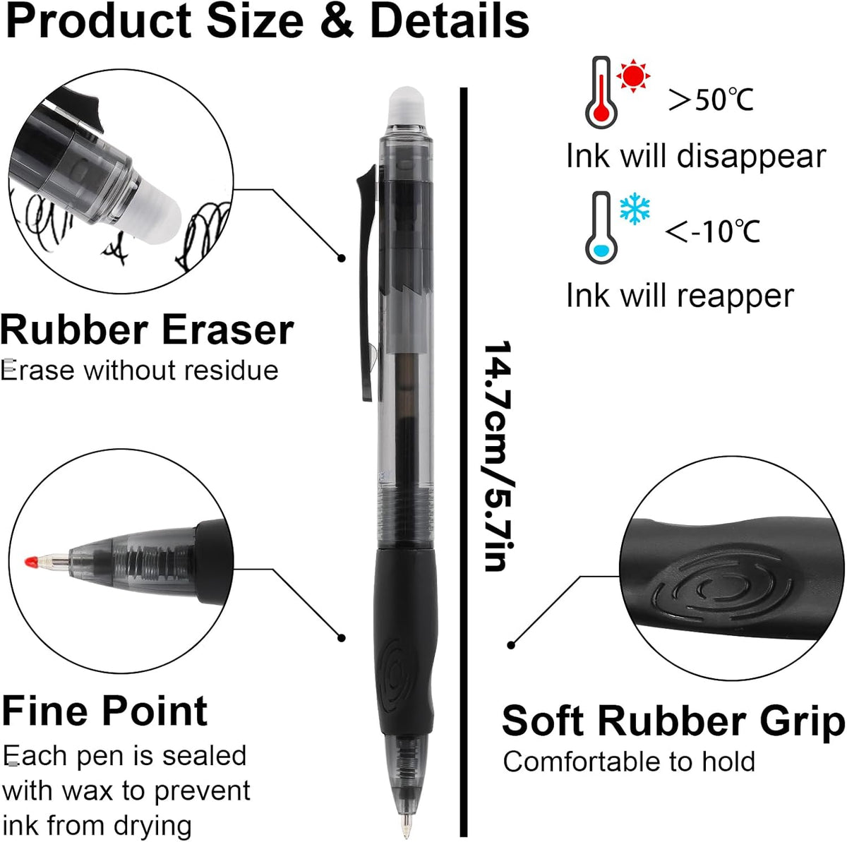 USUAL Erasable Gel Pens Erasable Colored Pens Fine Point 0.5mm Erasable Pens Make Mistakes Disappear Retractable Erasable Gel Pens for Drawing Writing School Office Supplie (Black&Blue)