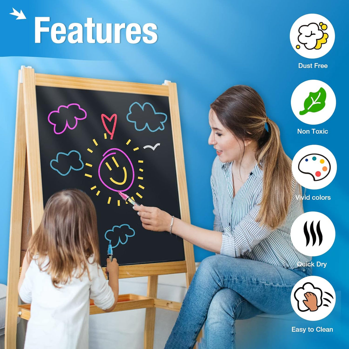 Metallic Liquid Chalk Markers for Chalkboard -10 Colors Wet Erase Window Marker Pens with 6mm Reversible Bullet & Chisel Tip for Glass, Calendar Boards, Car Decorations, Auto, Bistro, Mirror, Business