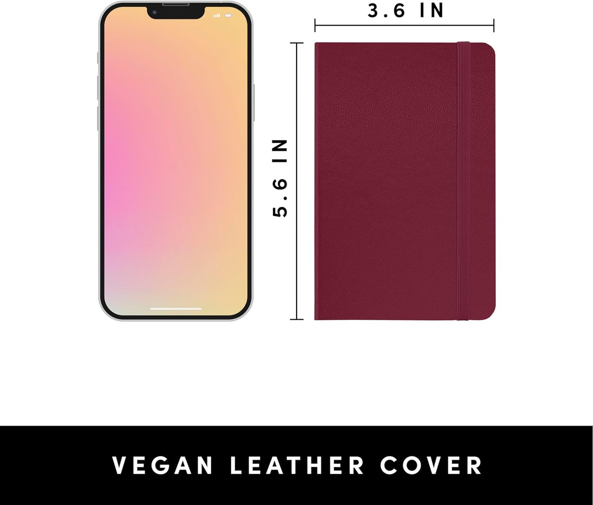 PAPERAGE Lined Pocket Journal Notebook, 1 Pack, (Burgundy), 160 Pages, Small, 3.6 inches x 5.6 inches - 100 GSM Thick Paper, Hardcover