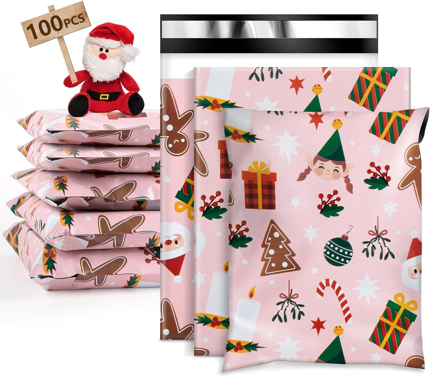 Oududianzi Christmas Poly Mailers 10x13, 100Pack Christmas Shipping Bags, Christmas Mailing Bags, Christmas Mailers Poly Bags for Shipping, Holiday Poly mailers 10x13, Christmas Packaging Bags