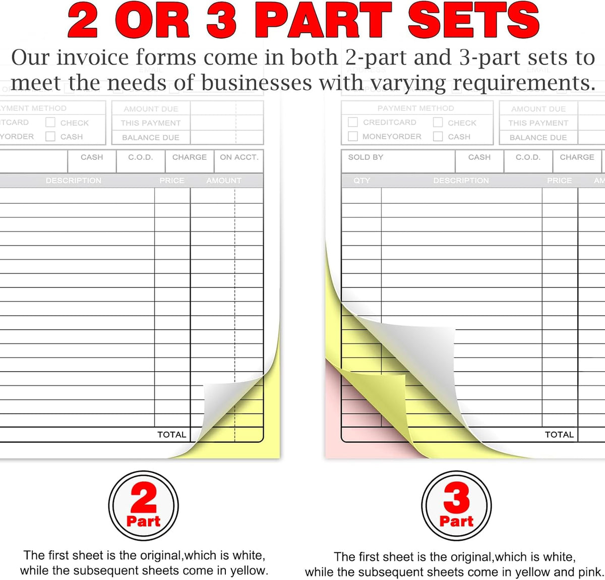 Custom Invoice Book for Small Business,2.8 x7 Inches Invoice Receipt Book,2-Part Carbonless Forms, Personalized Company Name, Address, Phone Number