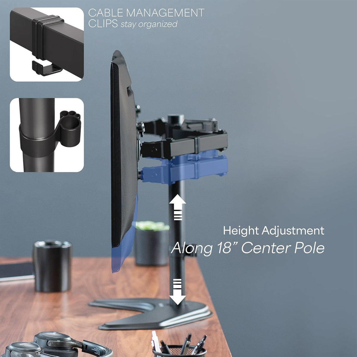 VIVO STAND-V002F Dual LED LCD Monitor Free-Standing Desk Stand for 2 Screens up to 27 Inch Heavy-Duty Fully Adjustable Arms with Max VESA 100x100mm