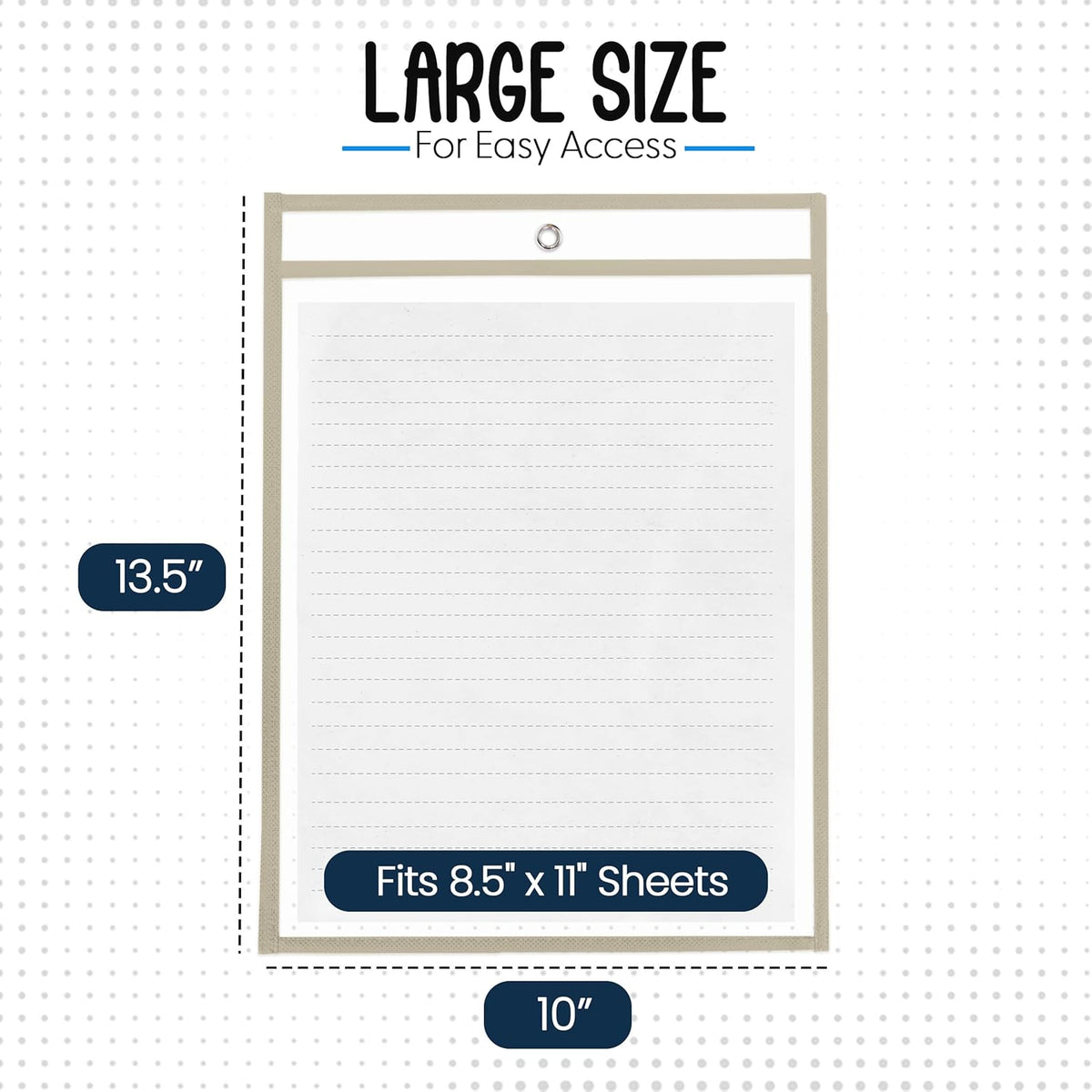 Essex Wares - 6 Pack, Beige, Durable Water-Resistant Dry Erase Pocket Document Protectors, 10" Wide x 13.5" Tall - Dry Erase Clear Plastic Sleeves - Reusable & Easy Erase Plastic Invoice Holders