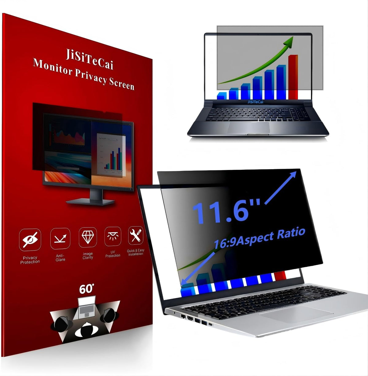 11.6 Inch 16:9 Computer Privacy Screen Filter for Monitor - Privacy Shield and Anti-Glare Protector