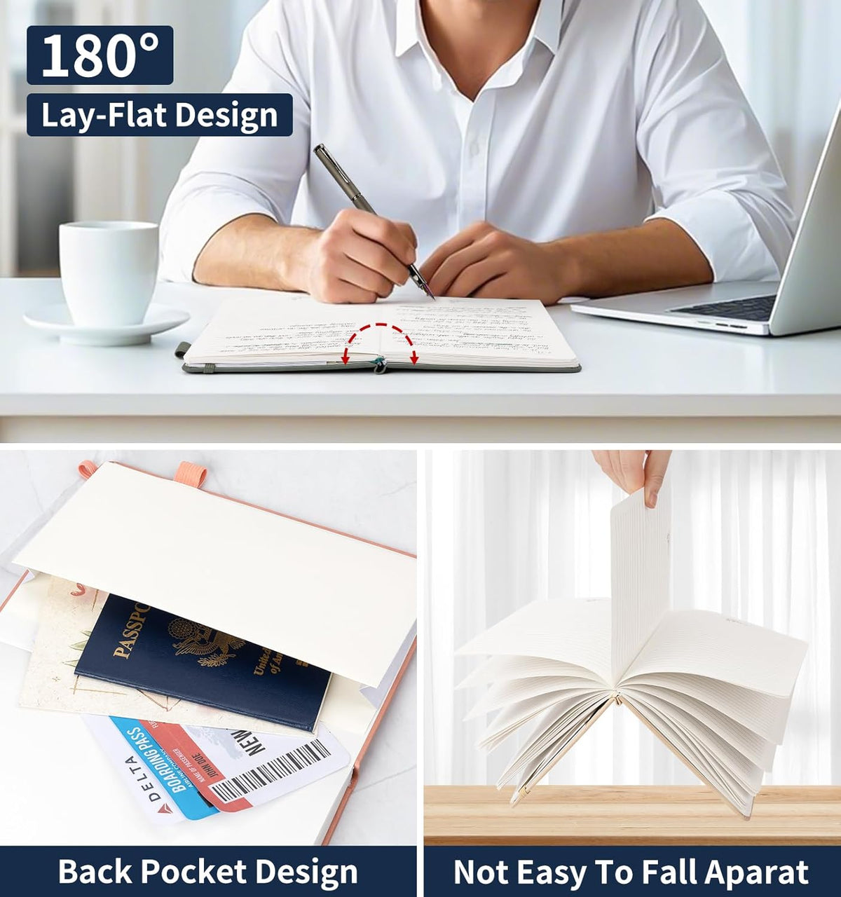 Lined Journal Notebook For Women Men, 200 Pages A5 Hardcover Leather Journals For Writing College Ruled Notebook For Work School Note Taking Business Diary Notepad 5.7'' X 8.3''- Deep Blue
