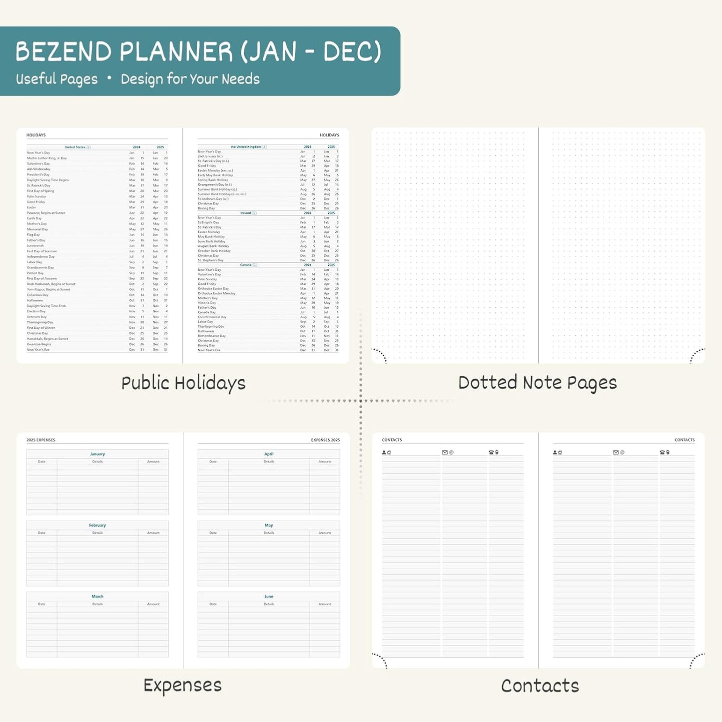 BEZEND 2026 Planner Weekly and Monthly (6" x 8.5") Daily Calendar with Half-Hourly Timeslots & Tabs (Jan-Dec) Note & Expenses, Pen Holder, Inner Pocket, Vegan Leather Hardcover - Sky Blue