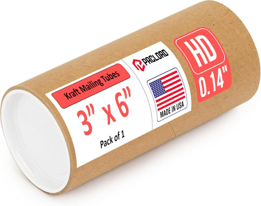 3" x 6" Heavy-Duty Reinforced Cardboard Mailing Tube, Pack of 1 Tube with 2 Caps – Secure USPS Approved – Great for Shipping and Storing of Prints, Artwork, Posters or Documents