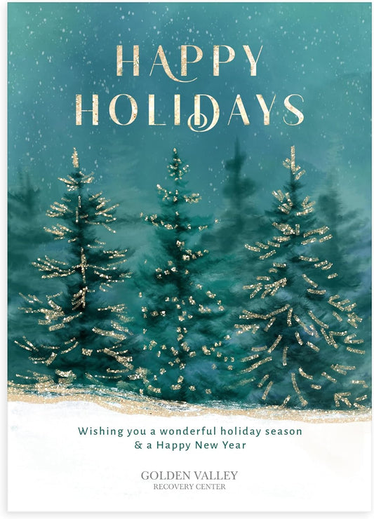 Let's Make Memories Personalized Business Christmas Cards with Envelopes - Premium Quality - 5x7-2025 Holiday Cards & White Envelopes - Gilded Trees - 200 ct