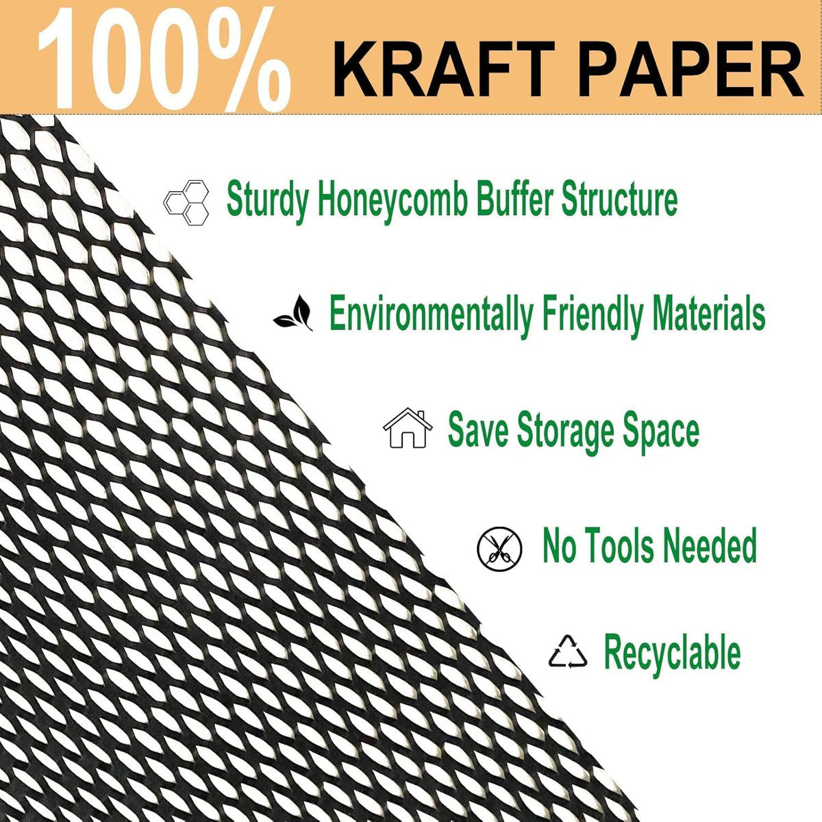 Honeycomb Packing Paper Black, 15"x230' Eco Friendly Packing Materials for Shipping Breakable Recyclable Moving Supplies Paper Bubble Wrap Sheets Roll with 20 Fragile Sticker Labels