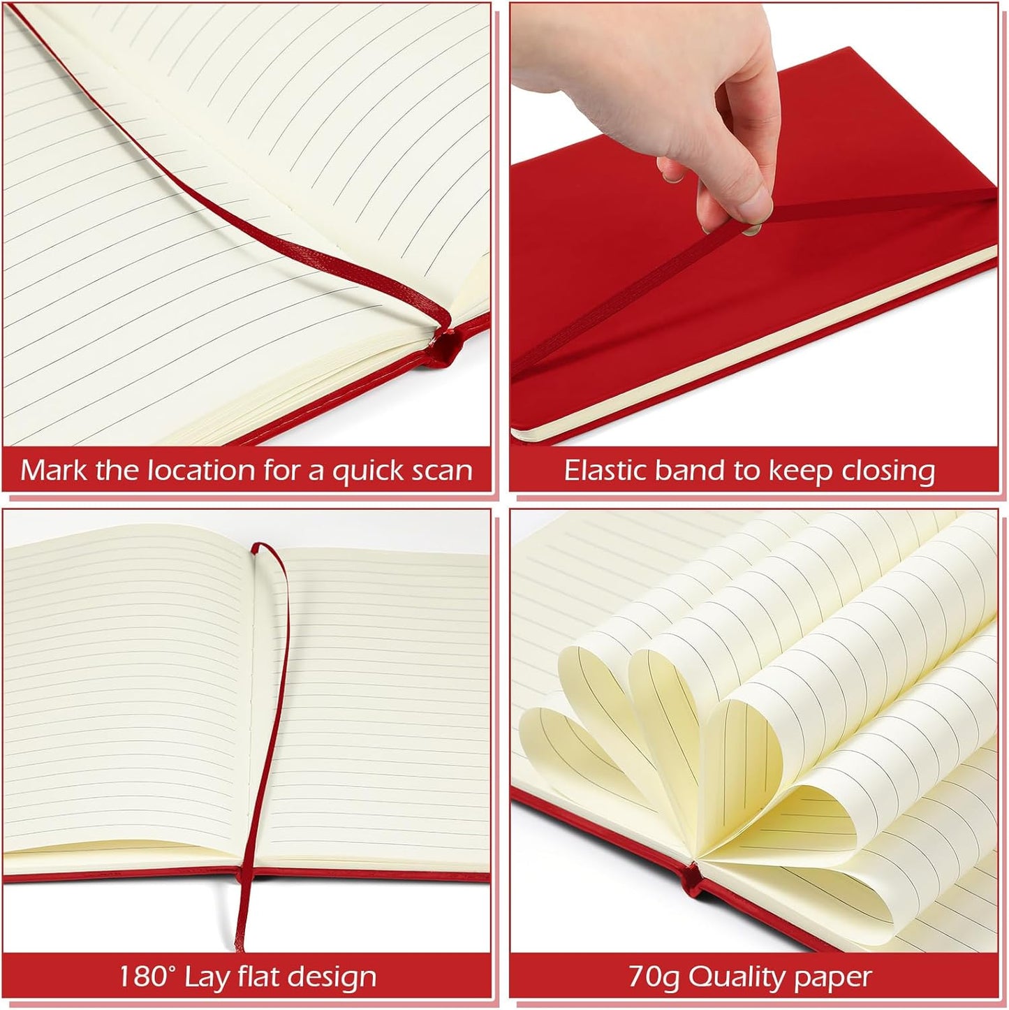 Honoson 20 Pack Lined Journal Notebooks A5 Hardcover Executive Notebook 5.5" x 8.3" PU Leather Wide Ruled Journals Bulk with Elastic Band for Home Business Office School Supplies(Red)