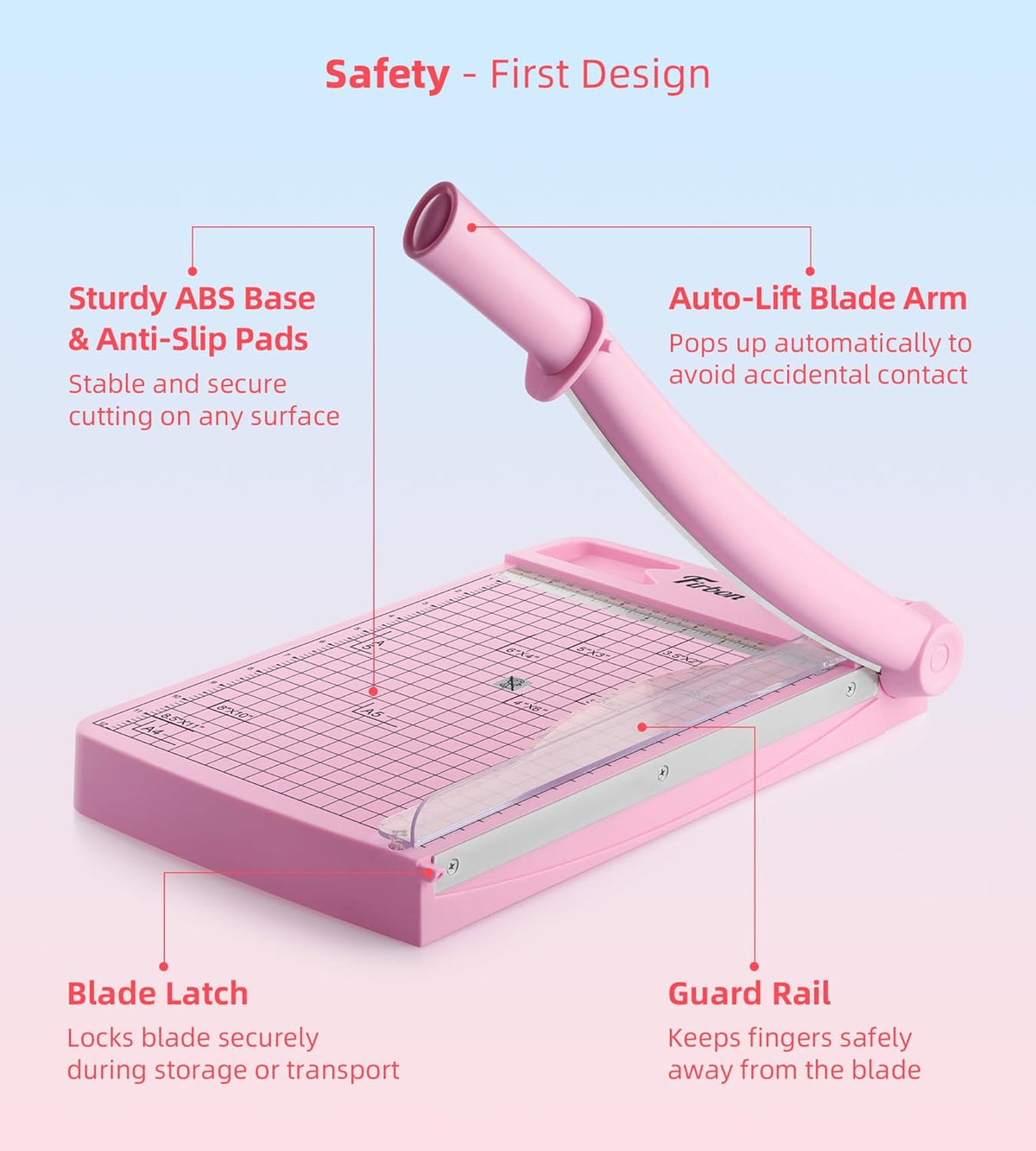 Firbon 12" Guillotine Paper Cutter, Heavy Duty 12-Sheet Capacity Trimmer for Cardstock, Photos, Scrapbooking, Office, Classroom, Studio (Pink)