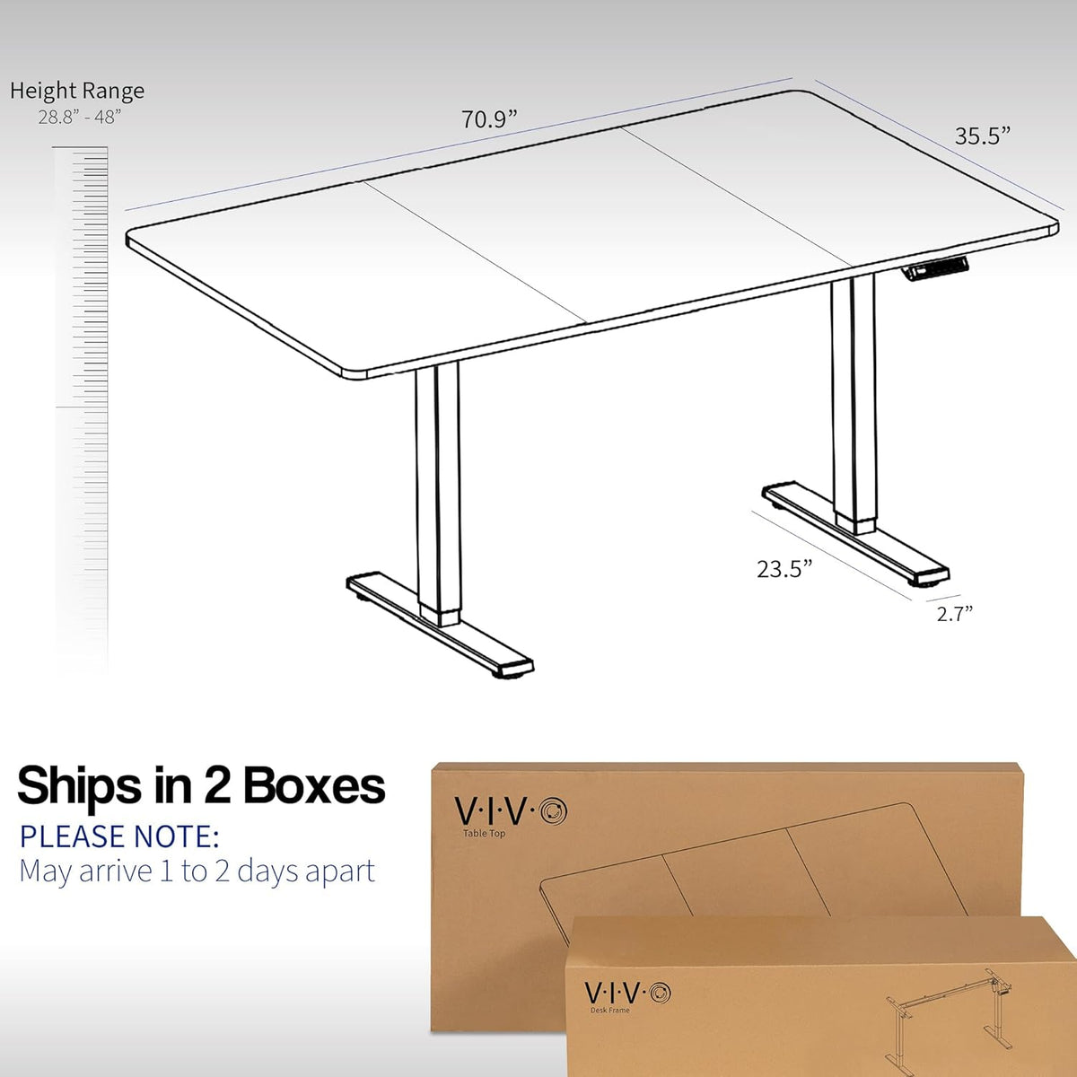 VIVO Electric 71 x 36 in Standing Desk, Memory Height Adjustment, 1B Series, Dark Gray Top White Frame, DESK-KIT-1W7G-36
