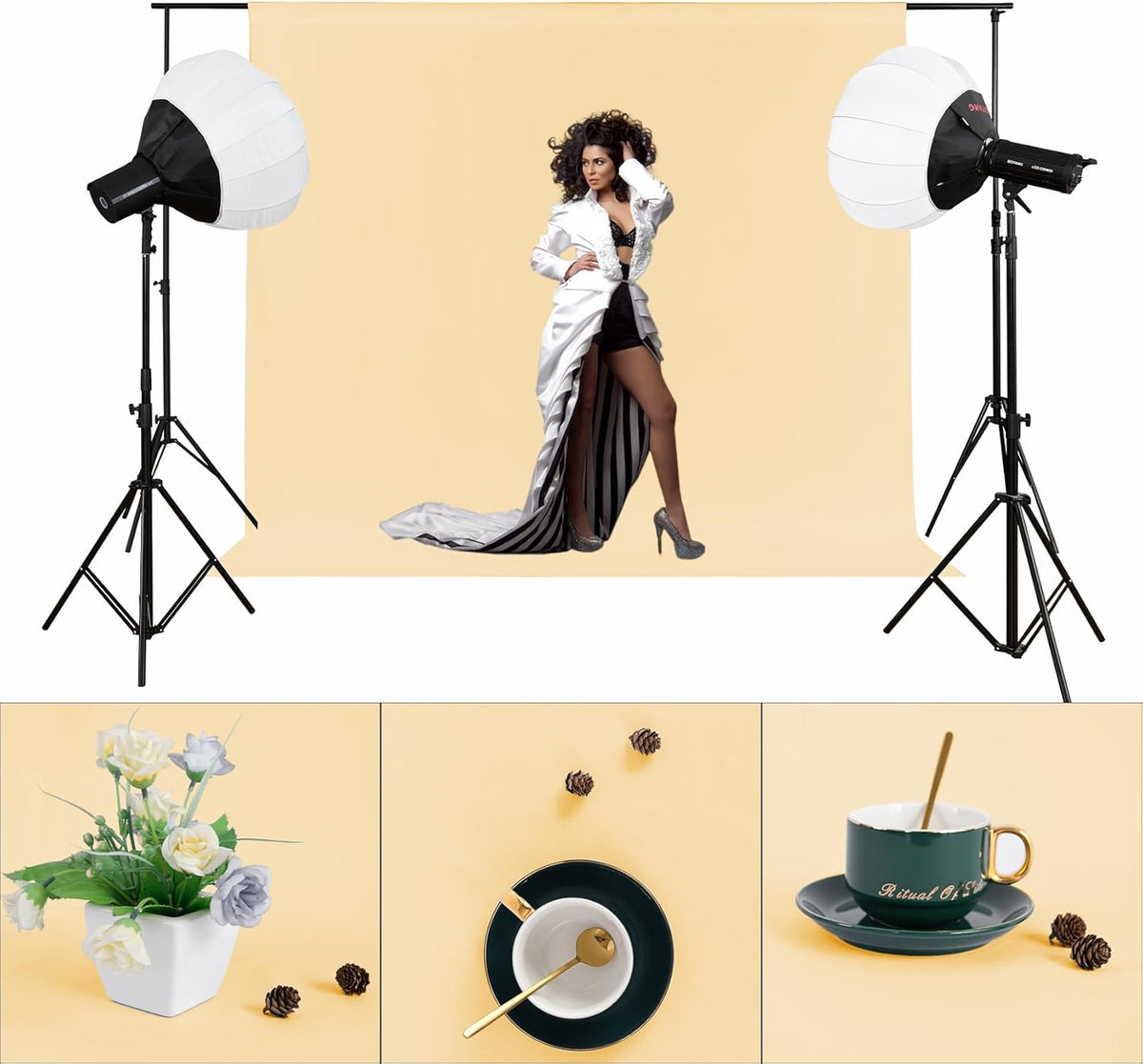 Joccun 5X7FT Champagne Backdrop Background for Photography,Polyester Backdrop Curtain Background Screen for Photography,Photoshoot,Video Recording,Studio(5X7ft,Champagne)