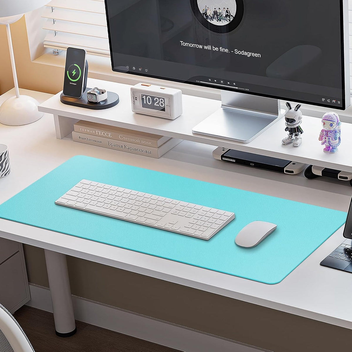 Boutilon Leather Desk Pad Protector,Non-Slip Mouse Pad,Laptop Desk Pad,Office Mouse Mat,Waterproof Leather Desk Blotter,Desk Writing Pad for Office and Home (XL-Bright Blue,35.4"x 15.7")