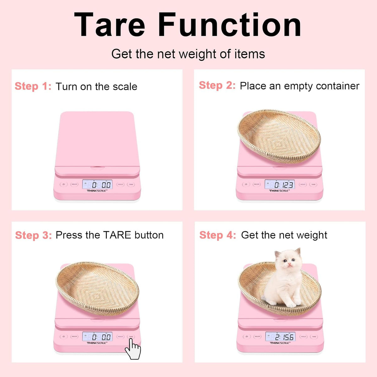 THINKSCALE Shipping Scale, 86lb/0.1oz Postal Scale-Candy Pink Style, Hold/Tear Function, Flip up Holder Postage Scale, Digital Scale for Packages Small Business and Mails, Battery & AC Adapter