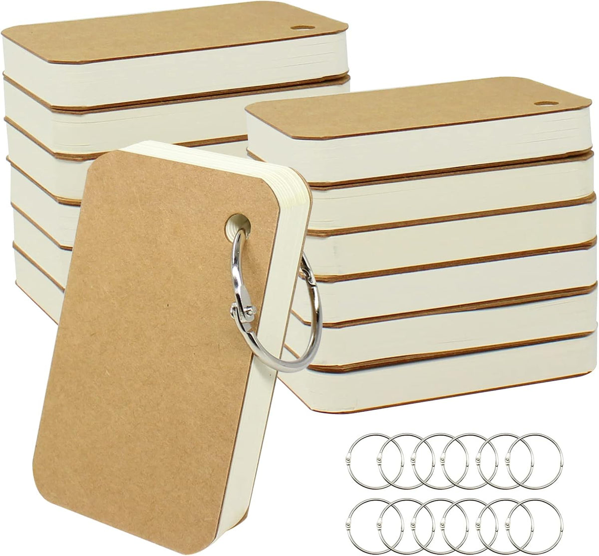 12 Pack Mini Blank Flash Cards with Binder Rings (60 sheets), 2.2 x 3.5 Inches Blank Easy Flip Index Card Mini Study Cards for Studying