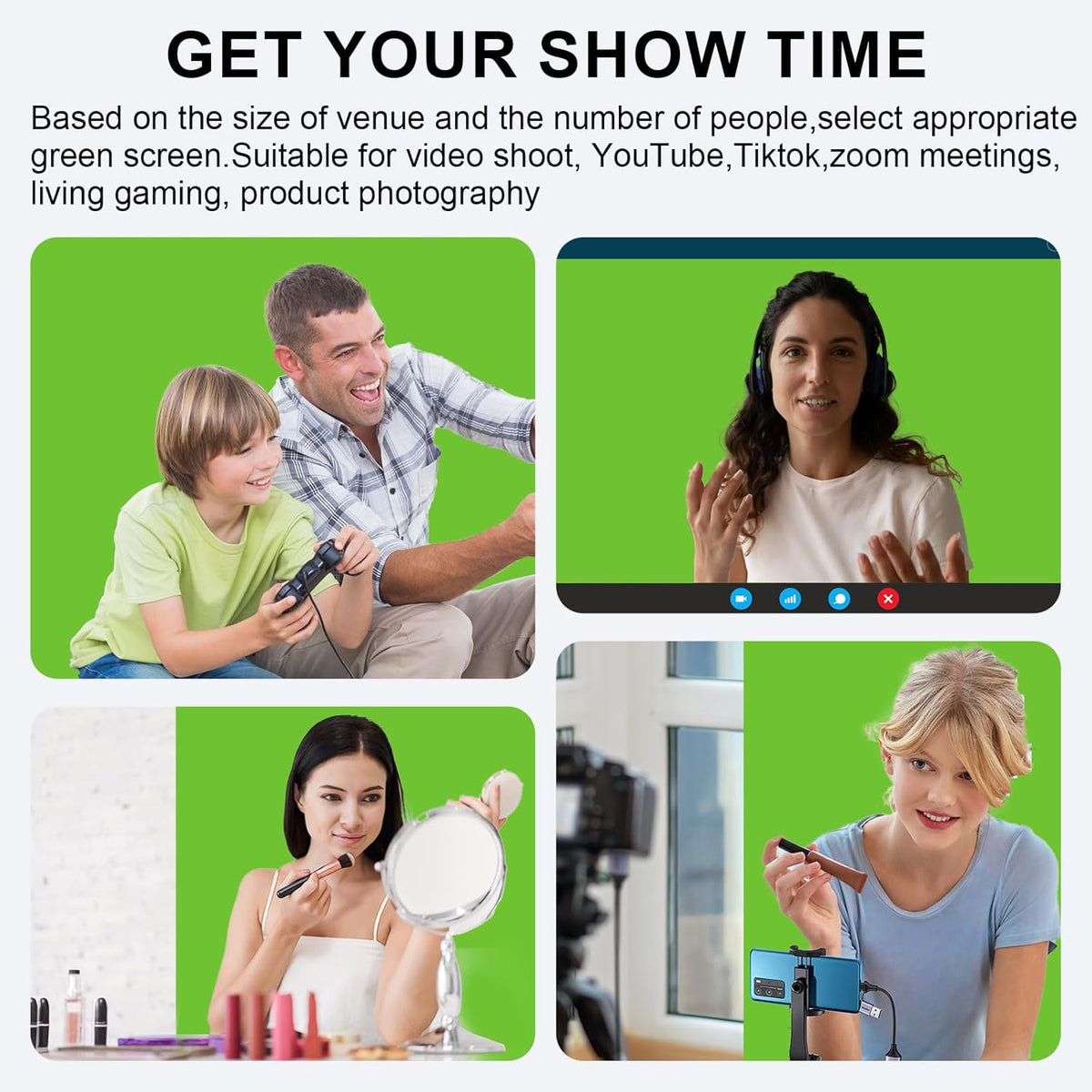 LIHONG Large Green Screen Collapsible Chroma Key Backdrop,Portable Retractable for Video, Live Game,Aluminum Base,Wrinkle Resistant Fabric,Pull-up Style,Auto-Locking Frame (78.7Wx78.7H inch)