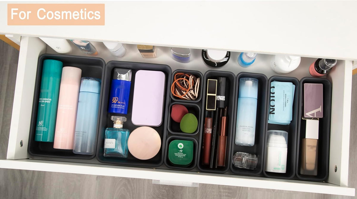 15 PCS Interlocking Desk Drawer Organizer Separator for Office,Bathroom,Kitchen,Makeup（Black）