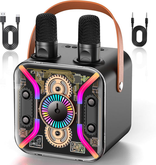 Karaoke Machine for Adults with Two Karaoke Microphone Wireless, PA System Bluetooth Speaker with Microphone Supports Bass Treble, TF Card, USB, AUX, Karaoke Machine for TV, Party, Birthday (bk)