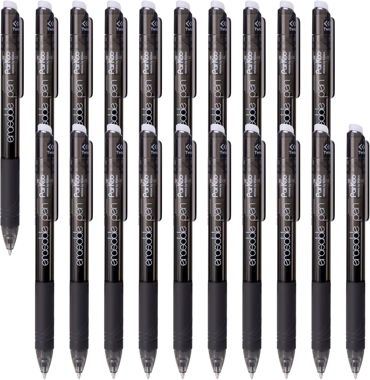 ParKoo Retractable Erasable Gel Pens, 20 Black Twist Pens, Fine Point 0.7 mm, Make Mistakes Disappear, Smooth Writing with Comfortable Grip for Journaling Drawing, School Supplies