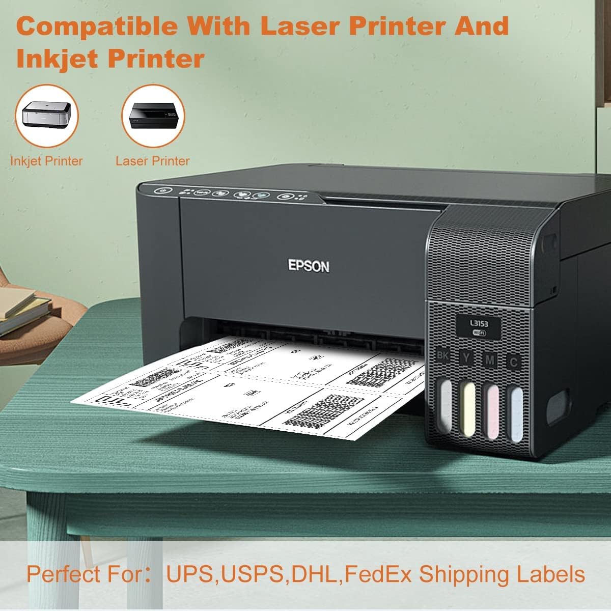 2000 Half Sheet Self Adhesive Shipping Labels for Laser Inkjet Pinters, 8.5 x 5.5 inches (1000 Sheets, 2000 Labels)
