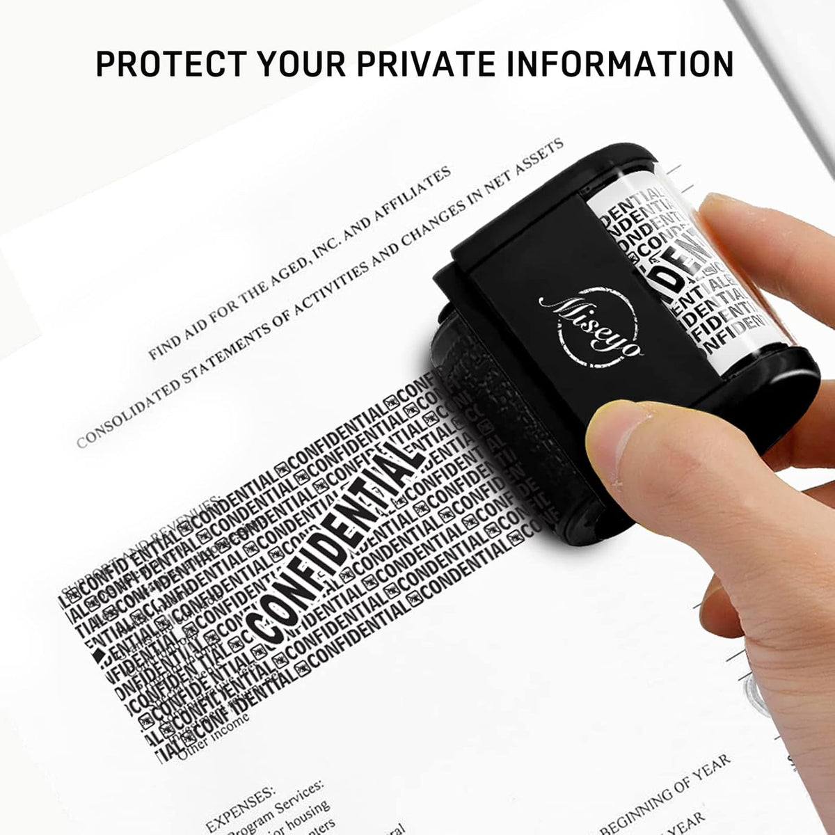 Miseyo Wide Roller Stamp Identity Theft Stamp 1.5 Inch Perfect for Privacy Protection,Anti-Theft Security Confidential Easy for Guard Personal Information Blockout - 3Pack Set
