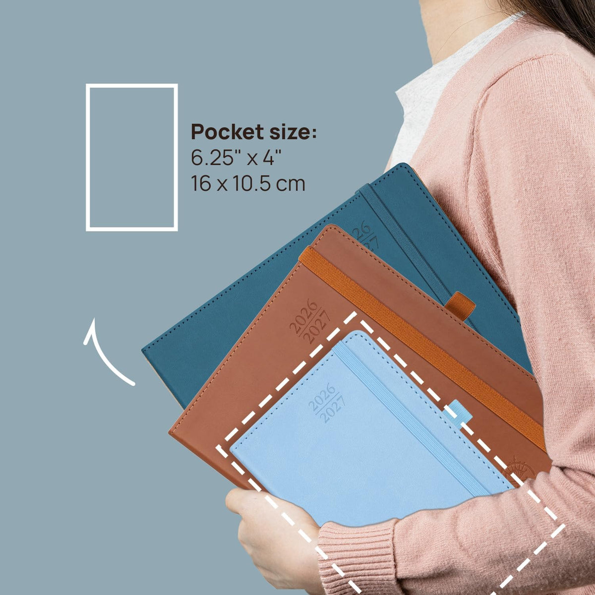 POPRUN Pocket Monthly Planner 2026-2027 (Pocket- 4''x 6.25'' Soft Leather Cover) - 18 Month Calendar Book for Purse (Jan.2026 - Jun. 2027), 100 GSM Thick Paper - Burgundy