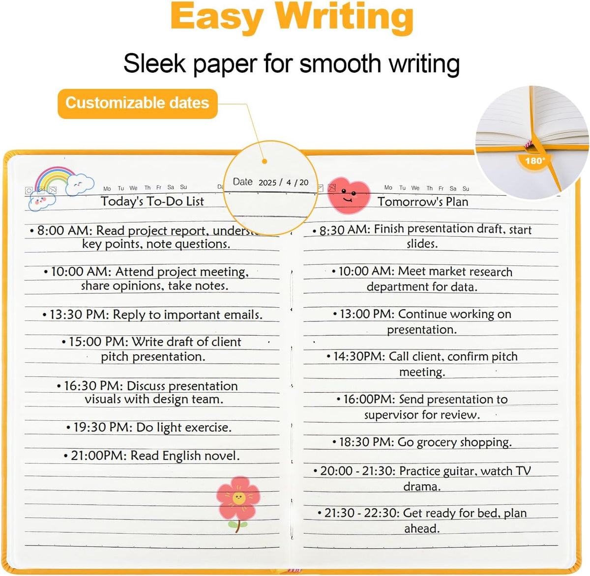 Lined Journal Notebook for Women Men,5.5"x8.3",100 GSM Thick Paper, A5 Hardcover Leather Journaling Notebooks for Writing,Travel,Work & School,College Ruled Notebooks for Note Taking Diary(Orange)