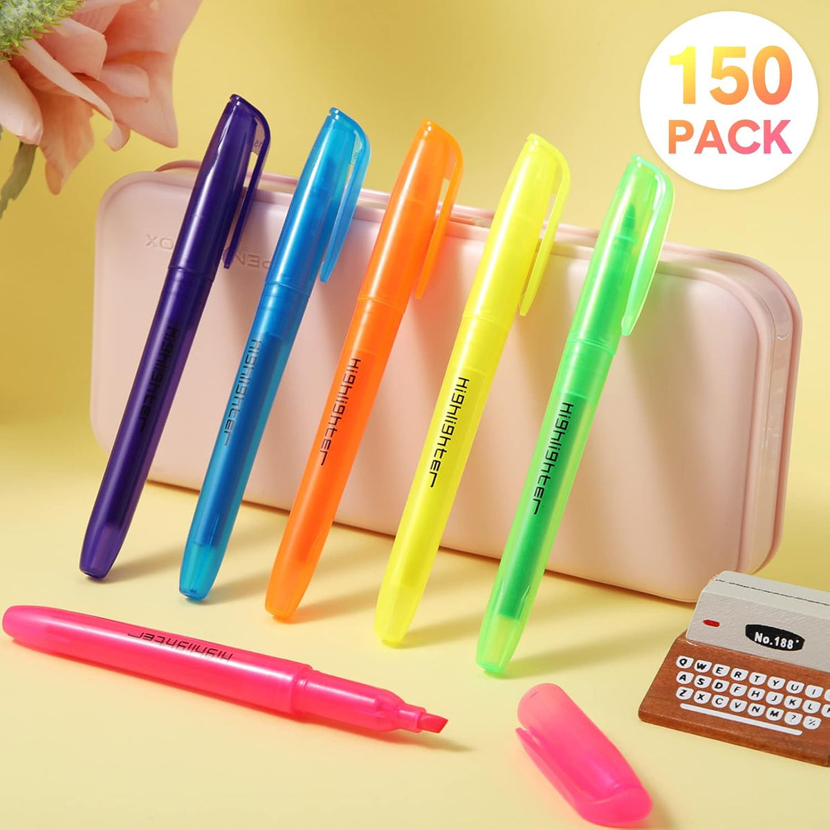 Thenshop 150 Pcs Highlighter Bulk Pack Assorted Colors Highlighter Markers Chisel Tip Fluorescent Pens for Office Classroom Back to School Supplies