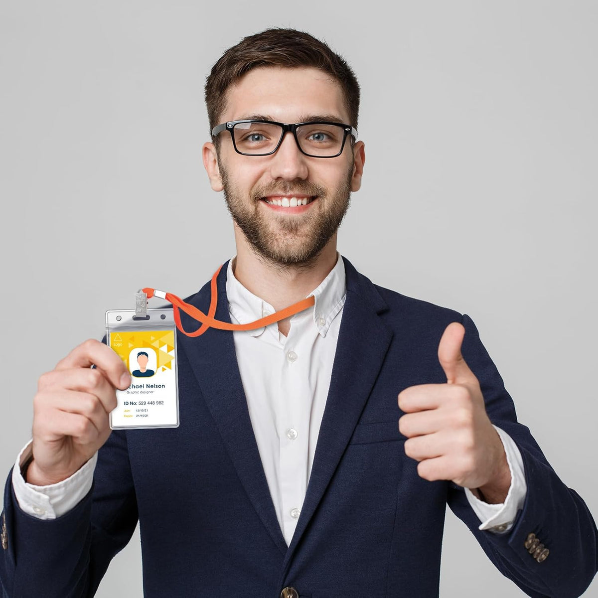 Marspark 200 Pcs Name Tag Lanyards with ID Holder Lanyards for ID Badges Resealable Flat Neck Name Tag with Clip Waterproof Plastic Clear Badges Bulk for School Office Supplies (Orange)