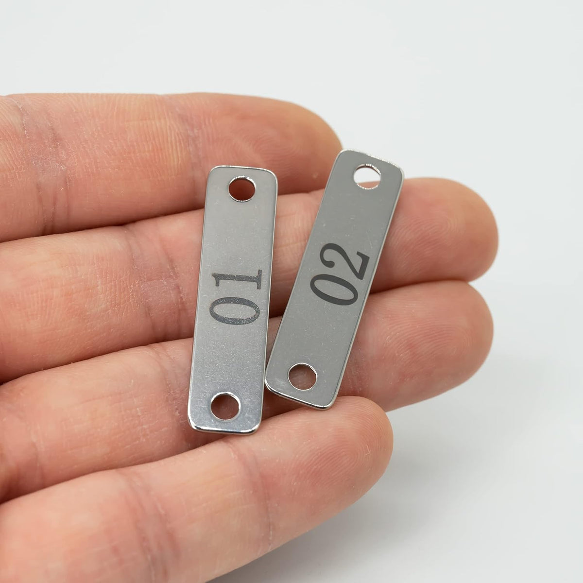 StayMax Small Stainless Steel Rectangle Numbered Tags with Two Holes 4cm*1cm (1-10)