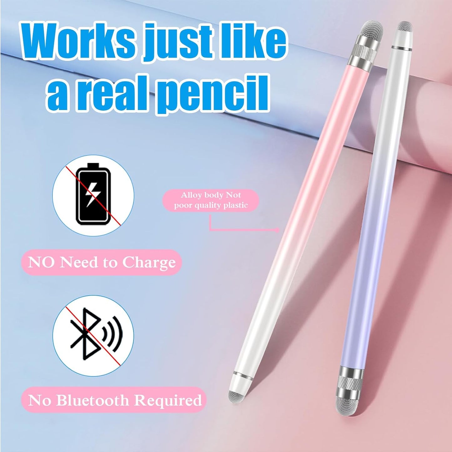 2PCS Stylus Pens for Touch Screens,Stylus Pen for iPhone/iPad/Tablet Android/Microsoft Surface,Compatible with Touch Screens(White Pink/White Purple)
