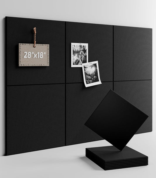 Felt Bulletin Board Tiles -28"x18" Cork Board Alternative for Office Decor, Push Pin Board Wall Organizer 6-Pack - Black