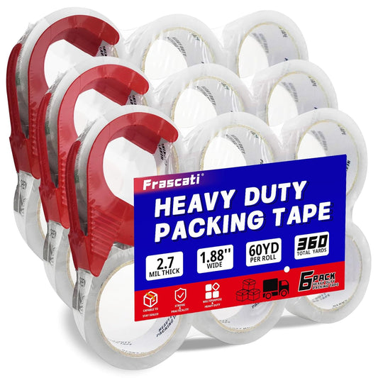 Clear Packing Tape, 18 Pack Heavy Duty Packing Tape with 3 Dispenser for Shipping Moving Storage and Mailing,1.88 inches Wide, 60 Yards Per Roll, Total 1080 Yards