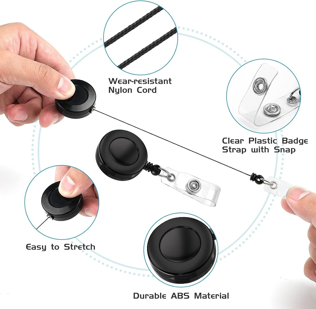 30 Pack Badge Reels Retractable with Swivel Alligator Clip Retractable Badge Holder Reel Clips for Teachers, Students, Office Workers (Black)