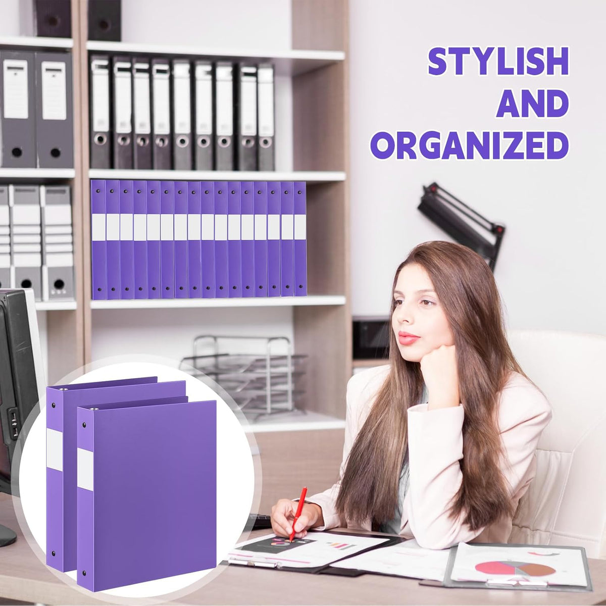 12 Pcs 1 Inch 3 Ring Plastic Binder Flexible Binders Bulk Fits Letter Size 8.5'' x 11'' Paper Holds up to 225 Sheets with 1 Pockets Versatile Binder for School Office Home (Purple)