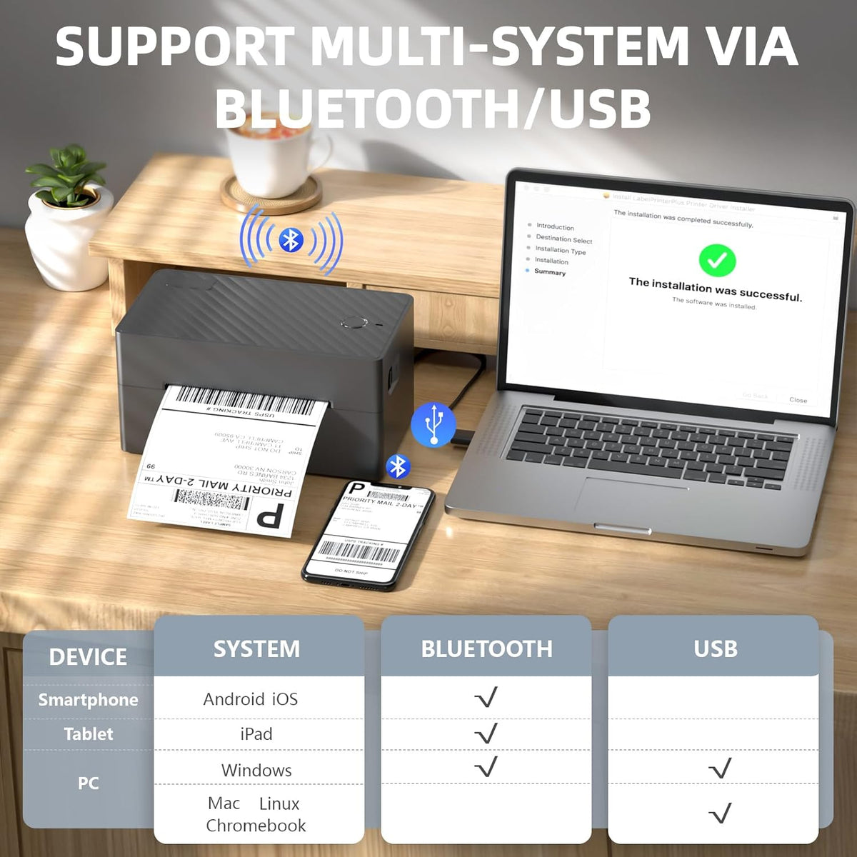 Label Printer, Bluetooth Shipping Label Printer with Black Label Holder, 4x6 Thermal Printer for Shipping Packages, Compatible with Android, iOS, Windows, Mac, Chromebook, Amazon, Ebay, UPS
