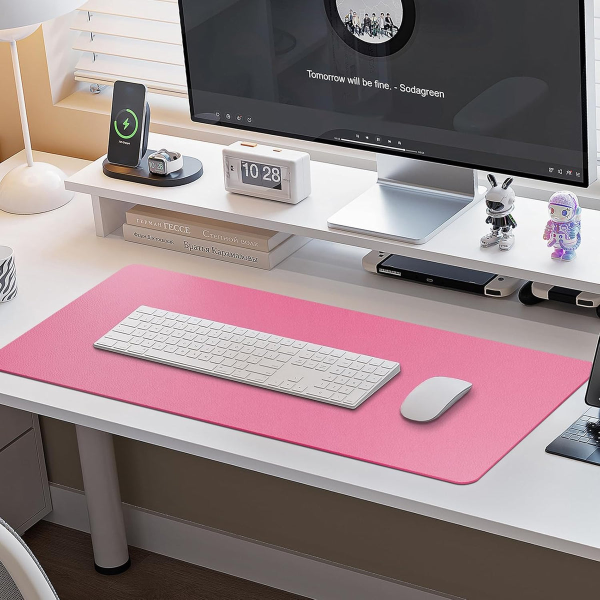 Boutilon Leather Desk Pad Protector,Non-Slip Mouse Pad,Laptop Desk Pad,Office Mouse Mat,Waterproof Leather Desk Blotter,Desk Writing Pad for Office and Home (M-Rose Pink,30"x14")