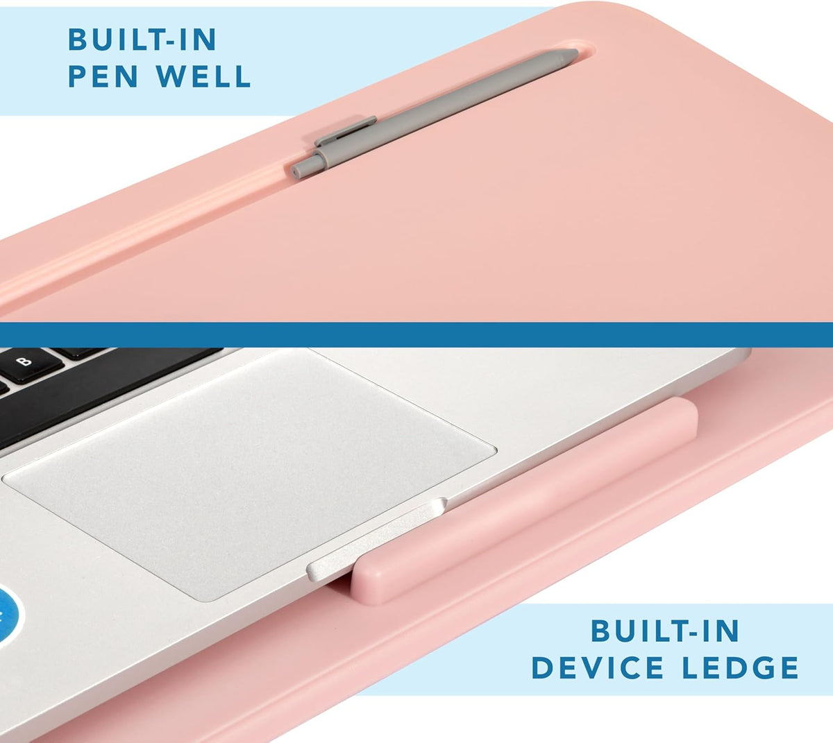 LAPGEAR Original Lap Desk – Large (17.9” x 13”) | Fits Up to 17.3” Laptops | Cushioned with Device Ledge, Pencil Tray & Handle | Portable & Lightweight | Rose Quartz – Style No. 45154