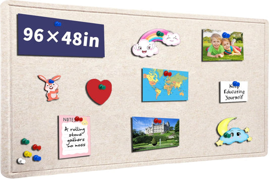 Extra Large Bulletin Board, 96 X 48 inches Cork Board with 30 Pushpin, 8' x 4' Felt Cork Board Notice Pin Board, Self-Adhesive Vision Board Mood Board Foldable Photo Board for Wall - Oatmeal