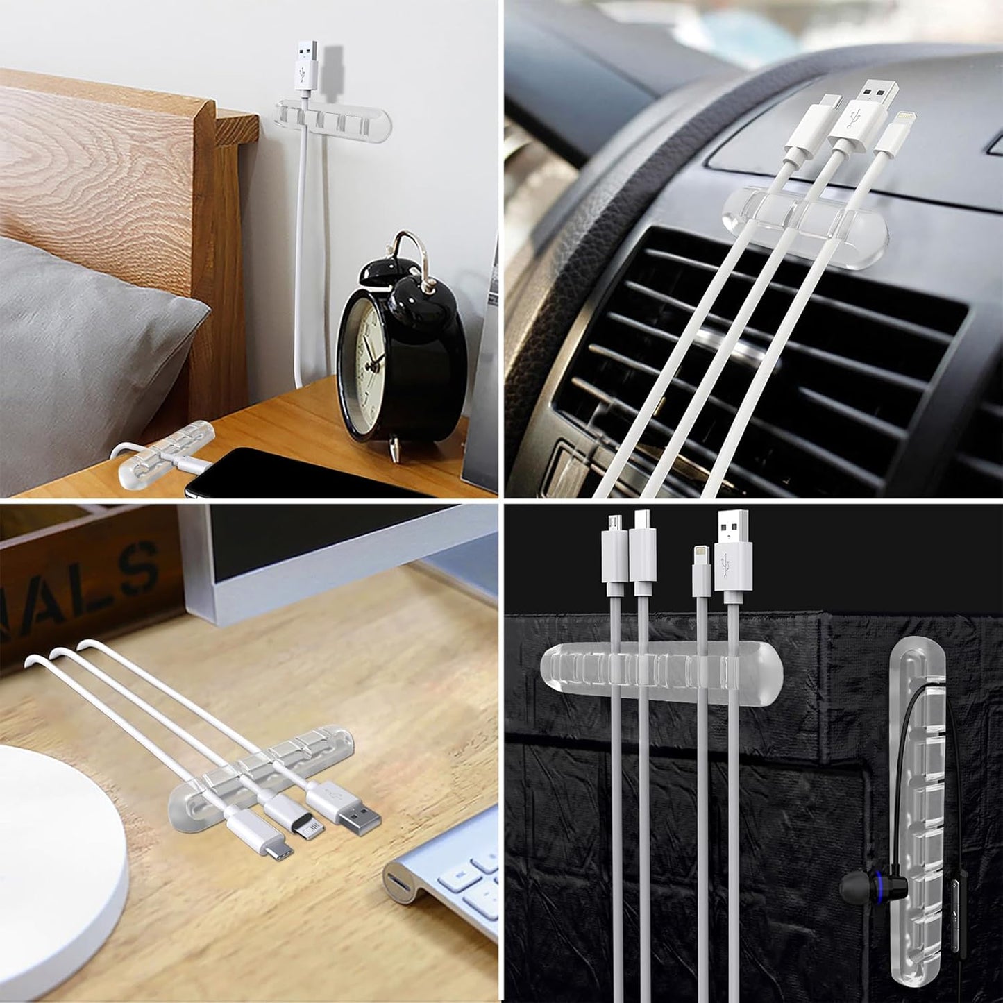 SOULWIT Cable Holder Clips, 3-Pack Cable Management Cord Organizer Clips Silicone Self Adhesive for Desktop USB Charging Cable Nightstand Power Cord Mouse Cable Wire PC Office Home