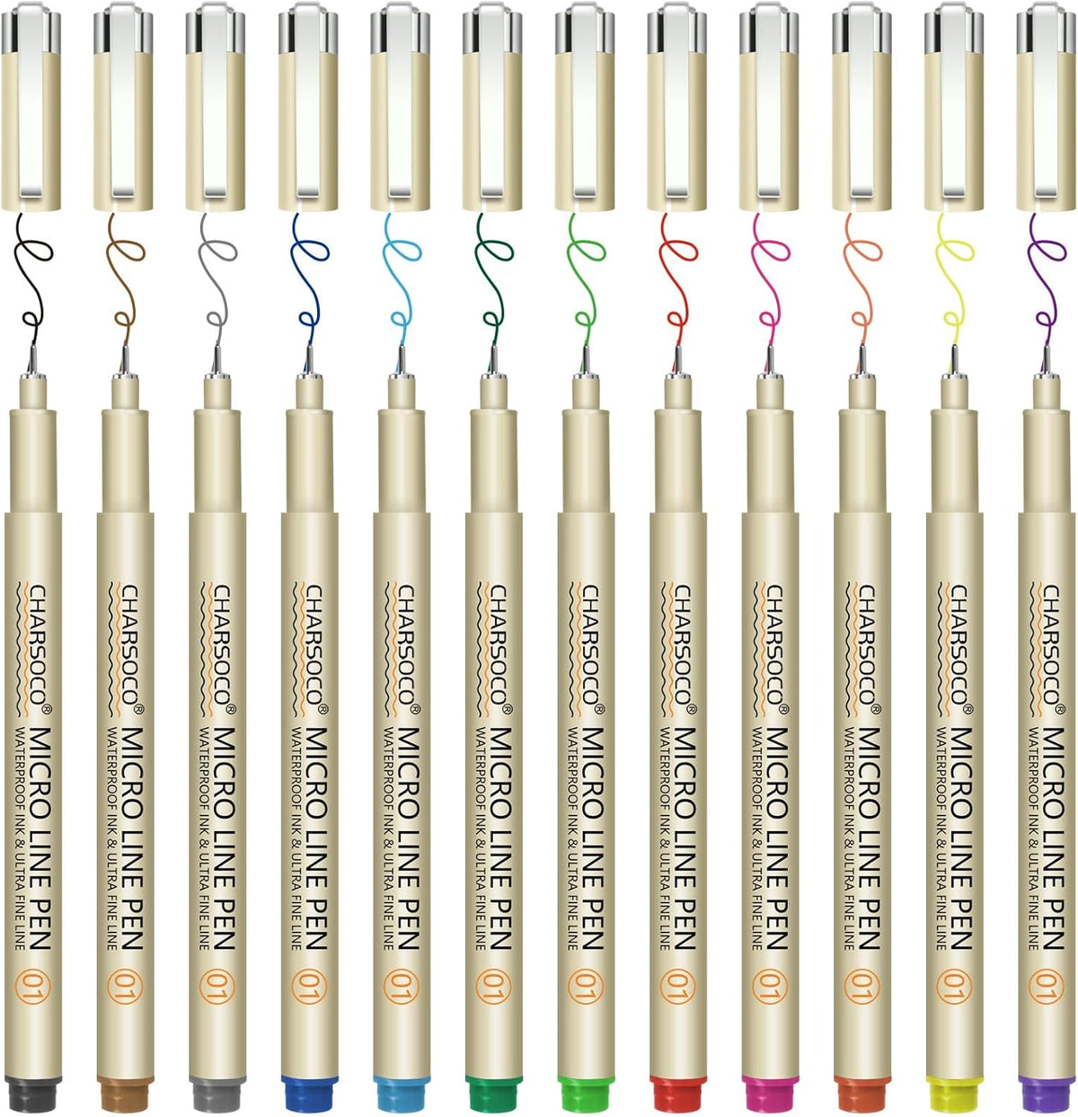 01 Micro Pen, Fine Point Pen with 12 Colors, Waterproof Archival Ink, 0.25mm Fineliner Ink Pens for Artist Illustration, Sketching, Anime, Manga, Technical Drawing and Scrapbooking