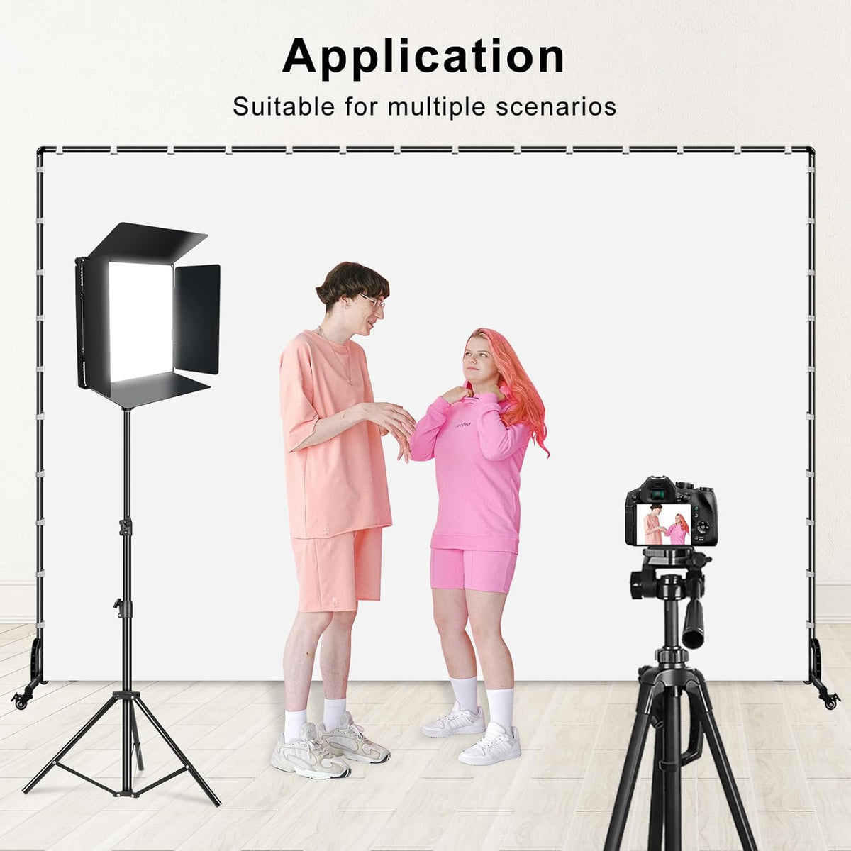 7x6.5ft Movable Backdrop Stand With White Screen and Wheels - Photography Background Stand for Photoshoot, Studio Video Recording, Events, Streaming