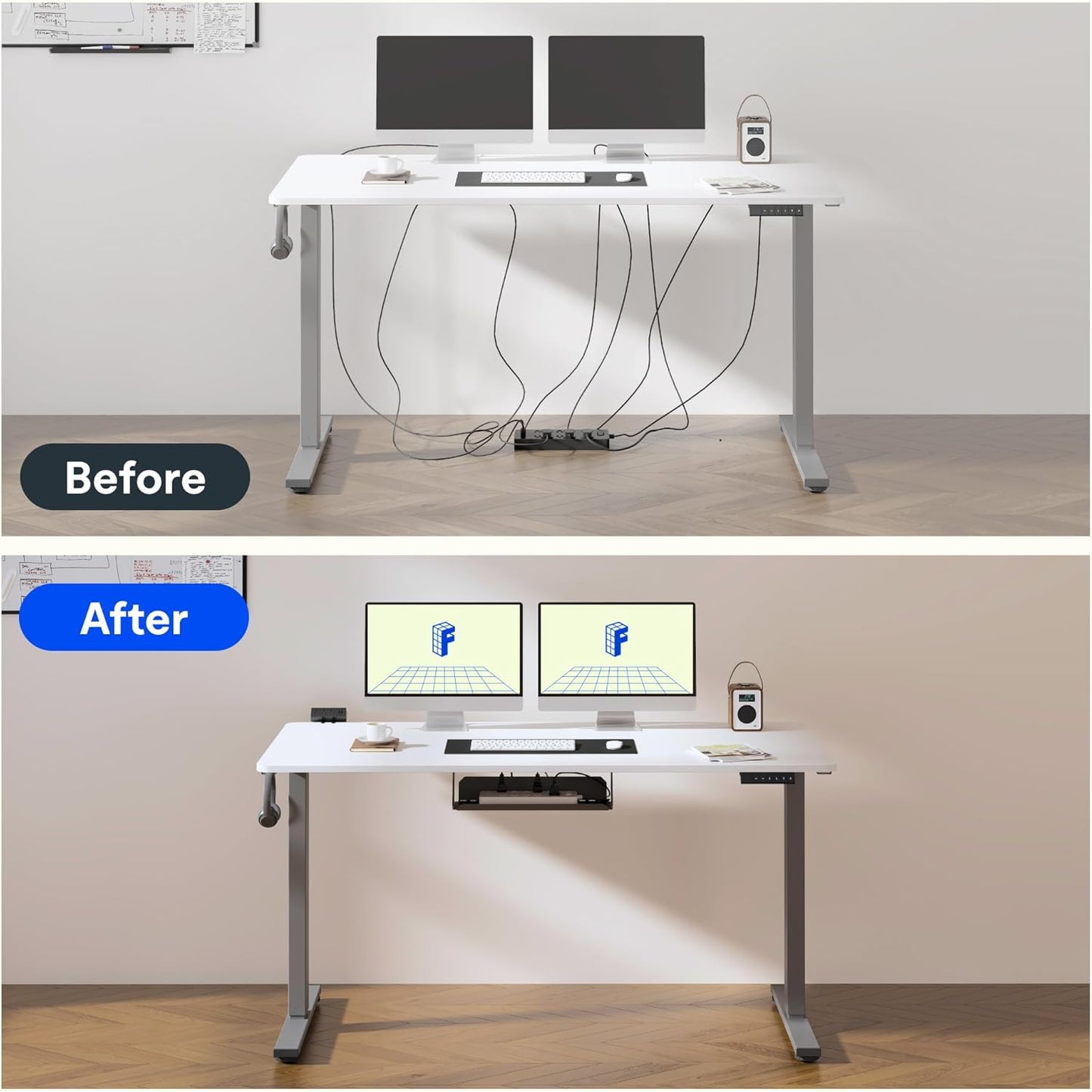 FLEXISPOT Standing Desk Frame with Clamp Power Strip and Cable Management Tray, Electric Sit Stand Desk Base with Memory Controller for Home and Office (Gray Frame Only)