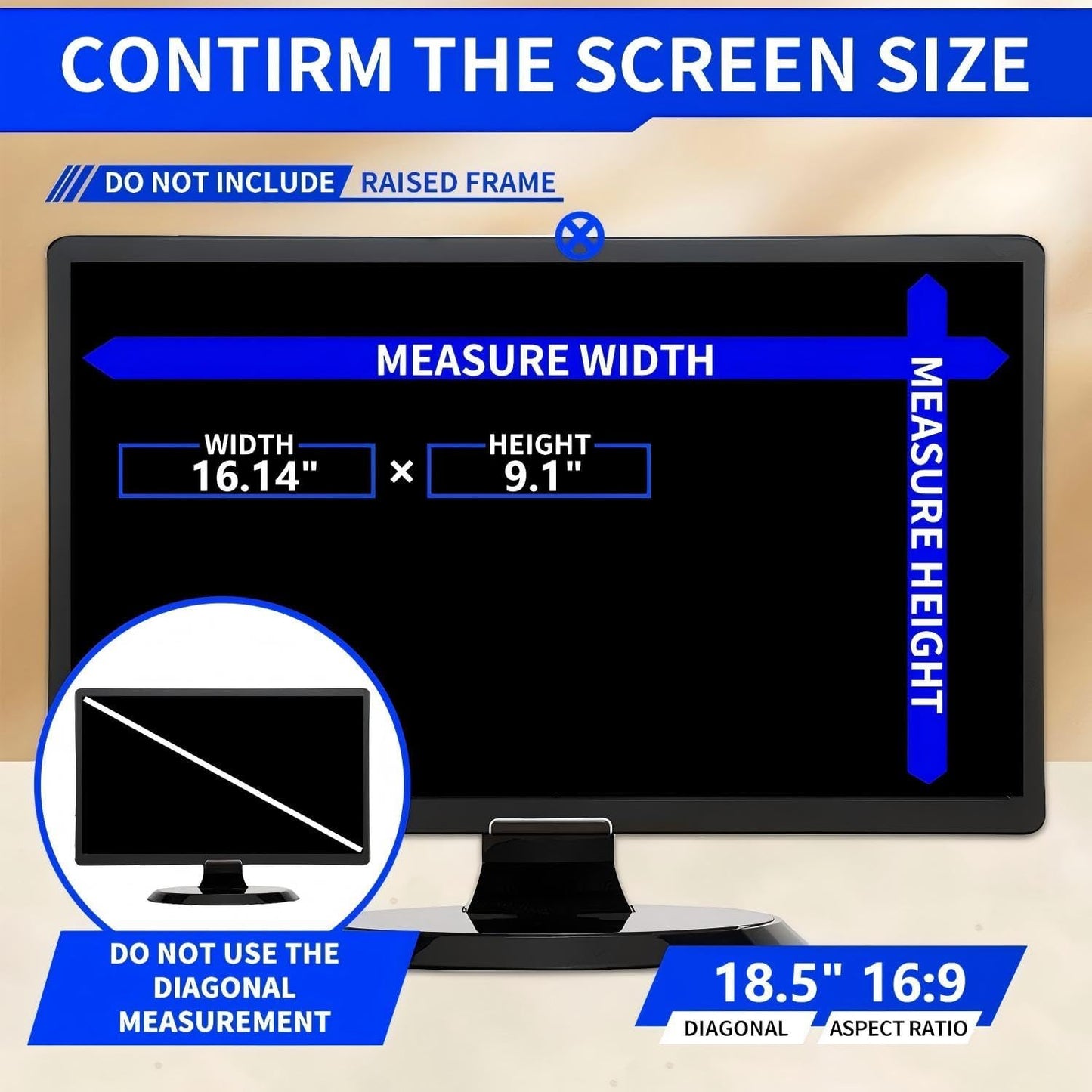 18.5" Computer Privacy Screen Filter 16:09 Widescreen Monitor - Premium Anti-glare Screen Cover - Scratch Resistant - UV and Blue Light Screen Protector