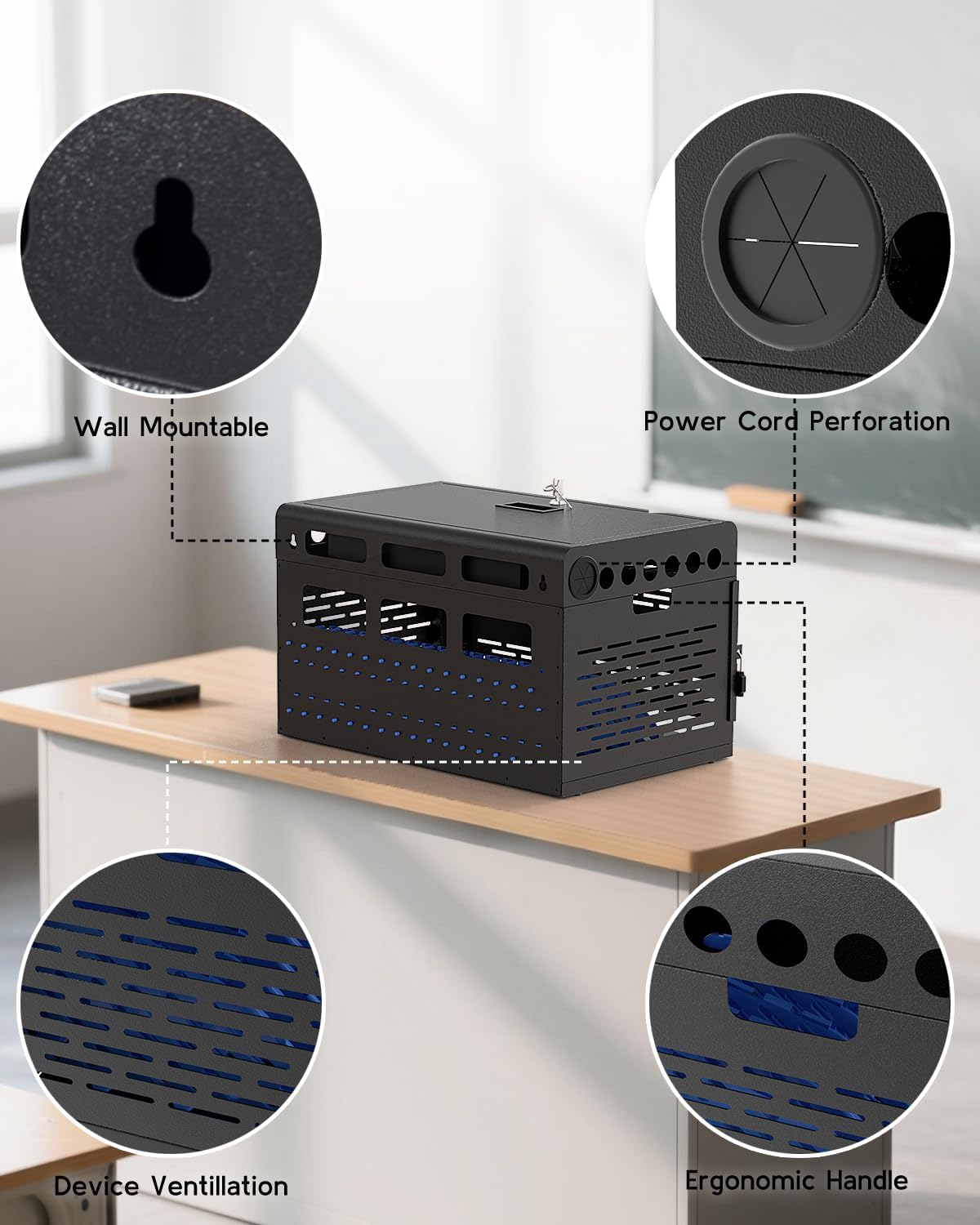 16-Device Charging Station for Chromebooks & Tablets - Laptops Storage and Charging Station with Lockable & Removable Door, Cable Management, and Charger Organization