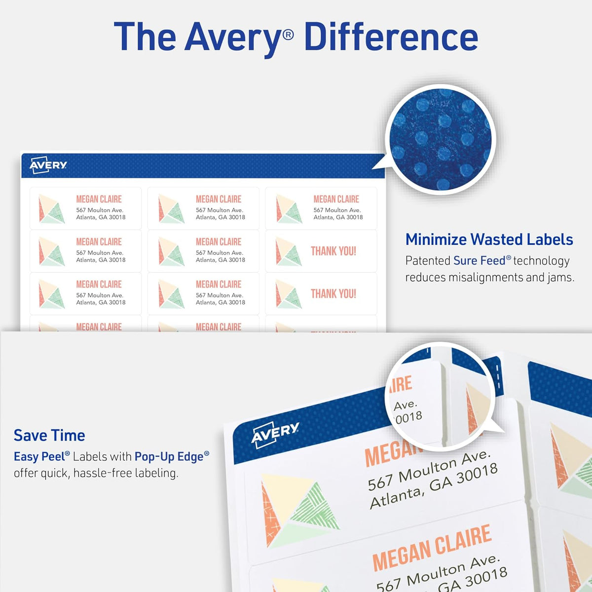 Avery Printable Address Labels with Sure Feed, 1" x 2-5/8" Customizable Stickers, White, 15,000 Blank Mailing Labels Total (2-Pack of 45160)