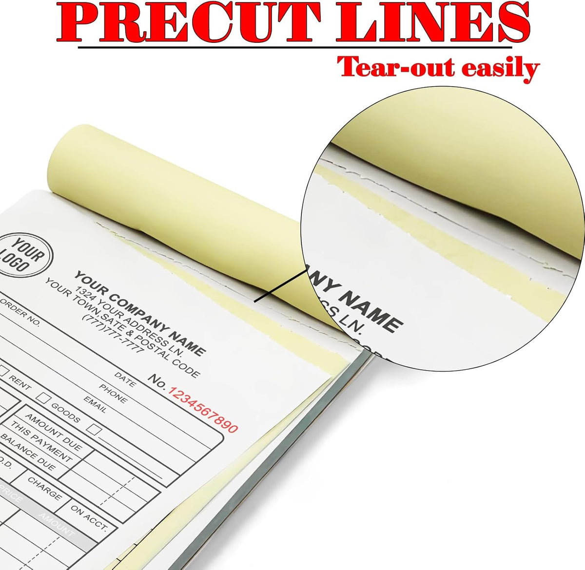 Custom Invoice Book for Small Business,2.8 x7 Inches Invoice Receipt Book,2-Part Carbonless Forms, Personalized Company Name, Address, Phone Number